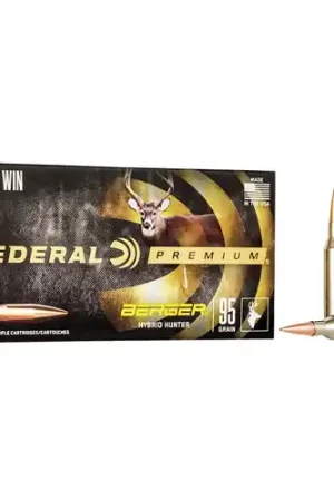One Day Deal | FEDERAL AMMO Premium 243 Win 95gr Berger Hybrid Hunter Ammunition | 20 Rounds